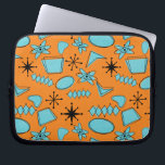 MCM Atomic Shapes Turquoise op Sinaasappel Laptop Sleeve<br><div class="desc">Hand getekend midden eeuw moderne vormen en iconen gedigitaliseerd om naadloze patronen te ontwerpen</div>