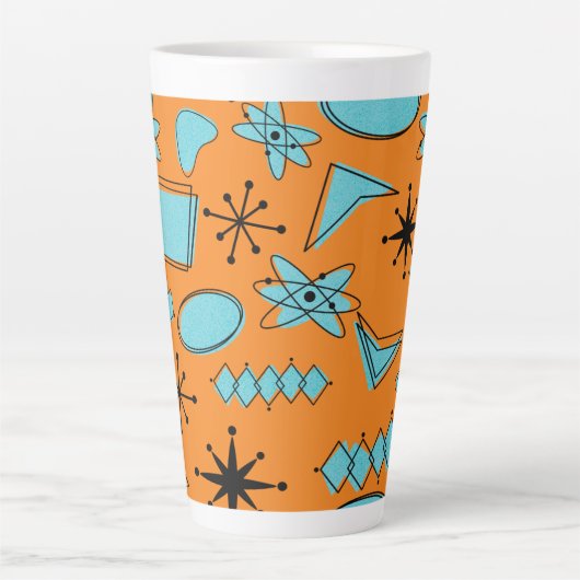 MCM Atomic Shapes Turquoise op Sinaasappel Latte Mok (Voorkant)