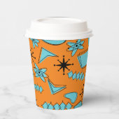 MCM Atomic Shapes Turquoise op Sinaasappel Papieren Bekers (Links)