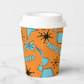 MCM Atomic Shapes Turquoise op Sinaasappel Papieren Bekers (Rechts)