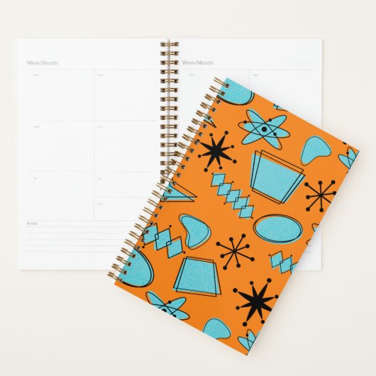 MCM Atomic Shapes Turquoise op Sinaasappel Planner (Display)