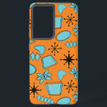 MCM Atomic Shapes Turquoise op Sinaasappel Samsung Galaxy Hoesje<br><div class="desc">Hand getekend midden eeuw moderne vormen en iconen gedigitaliseerd om naadloze patronen te ontwerpen</div>