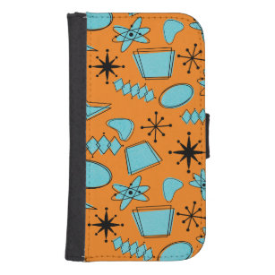 MCM Atomic Shapes Turquoise op Sinaasappel Galaxy S4 Portefeuille Hoesje