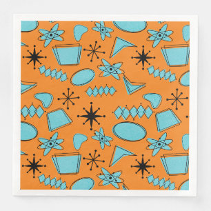 MCM Atomic Shapes Turquoise op Sinaasappel Servet
