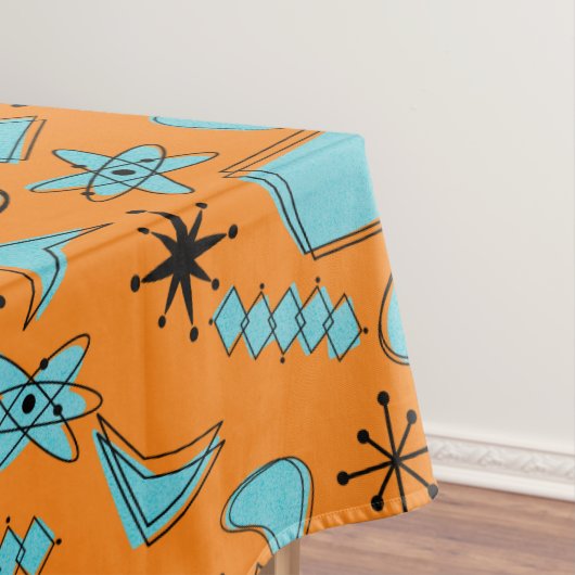 MCM Atomic Shapes Turquoise op Sinaasappel Tafelkleed (Voorbeeld)