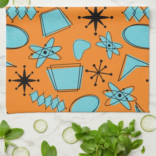 MCM Atomic Shapes Turquoise op Sinaasappel Theedoek (Gevouwen)