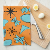 MCM Atomic Shapes Turquoise op Sinaasappel Theedoek (Quarter Fold)