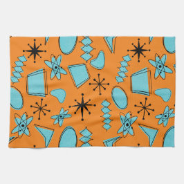 MCM Atomic Shapes Turquoise op Sinaasappel Theedoek