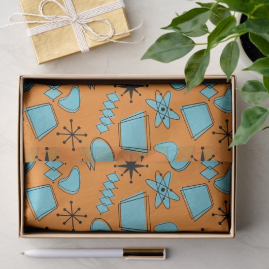 MCM Atomic Shapes Turquoise op Sinaasappel Tissuepapier (Geschenk)
