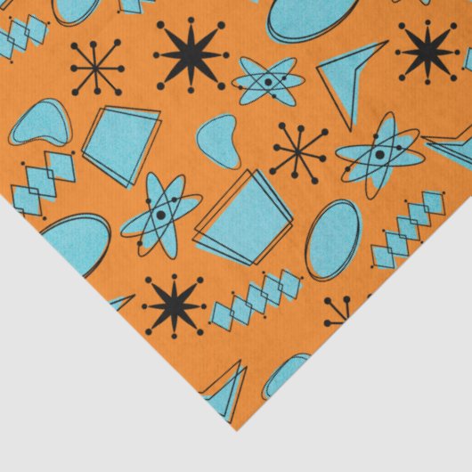 MCM Atomic Shapes Turquoise op Sinaasappel Tissuepapier (Detail)