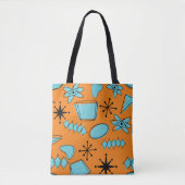 MCM Atomic Shapes Turquoise op Sinaasappel Tote Bag (Voorkant)