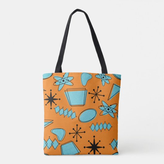 MCM Atomic Shapes Turquoise op Sinaasappel Tote Bag (Achterkant)