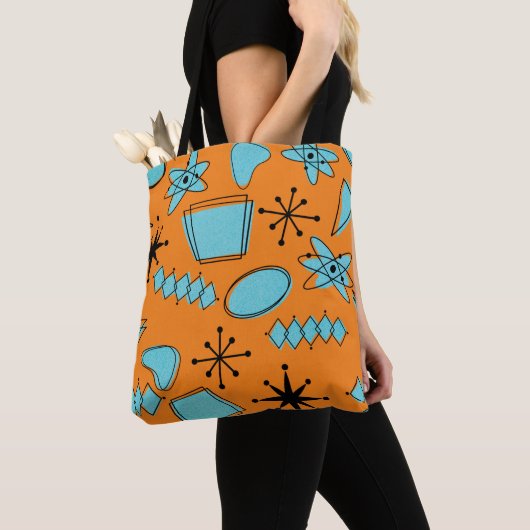MCM Atomic Shapes Turquoise op Sinaasappel Tote Bag (Dichtbij)