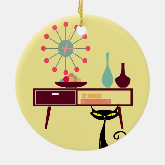 MCM atoomtijdperk 1950s Startklokkanteltje Keramisch Ornament (Achterkant)