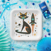 MCM Black Cat Retro ruimteschip sterren planeten Papieren Bordje (Feest)