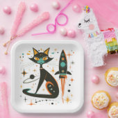 MCM Black Cat Retro ruimteschip sterren planeten Papieren Bordje (Feest)