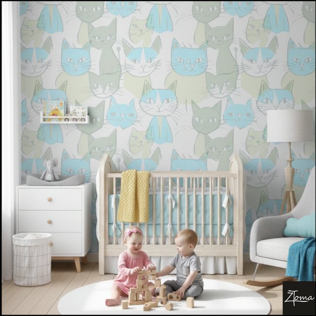 MCM Blue Green Abstract Cat Pattern Behang (Creator heeft geüpload)