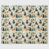 MCM Funky Zwarte Katten Bomen Bloemen Sterren Cadeaupapier (Vlak)