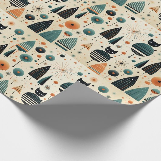 MCM Funky Zwarte Katten Bomen Bloemen Sterren Cadeaupapier (Hoek)