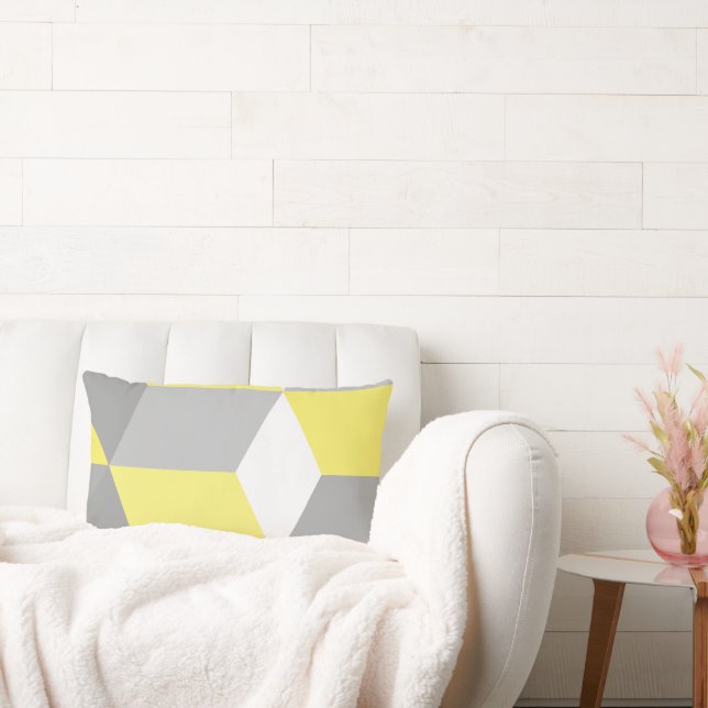 MCM Geel en Grijze Moderne Geometrische Patroon Kussen (Bank)