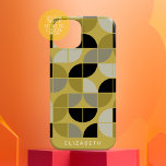 MCM Geometric Mod Circles Pattern - gouden zwarte iPhone 16 Hoesje<br><div class="desc">Een modern patroon uit het midden van de eeuw met kwart cirkels in een funky, retro patroon. Het minimale ontwerp omvat goud, grijs, taupe en zwart. U kunt jouw naam op de bodem in een eenvoudige, sans serif doopvont toevoegen. Voor geavanceerde gebruikers, kunt u om het even welke kleur veranderen...</div>