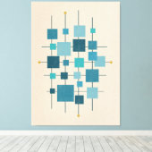 MCM Geometrische vierkantjes - blauw Poster Canvas Afdruk (Insitu (Houten vloer))