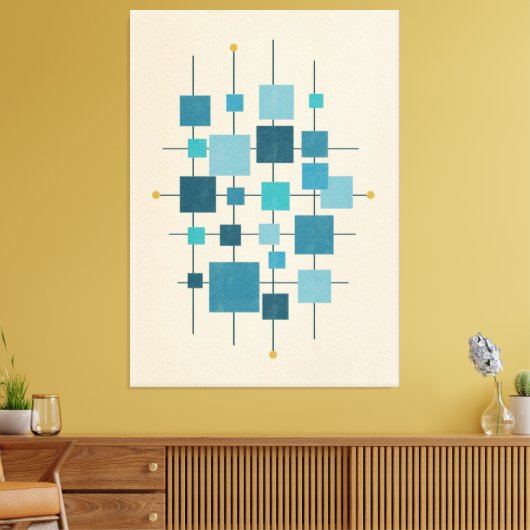 MCM Geometrische vierkantjes - blauw Poster Canvas Afdruk (Insitu (Woonkamer))