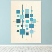 MCM Geometrische vierkantjes - blauw Poster Canvas Afdruk (Insitu (Houten vloer))