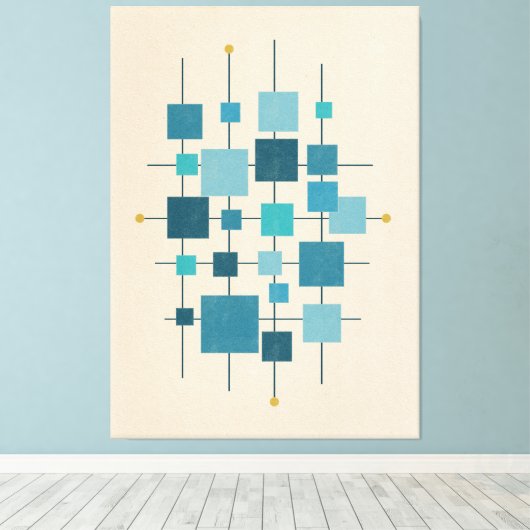 MCM Geometrische vierkantjes - blauw Poster Canvas Afdruk (Insitu (Houten vloer))