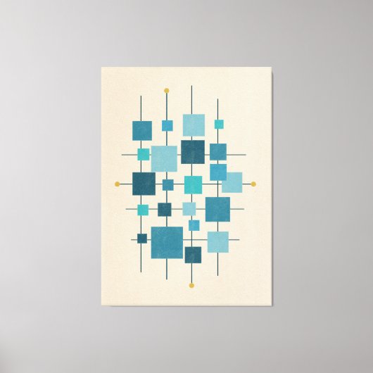 MCM Geometrische vierkantjes - blauw Poster Canvas Afdruk (Voorkant)
