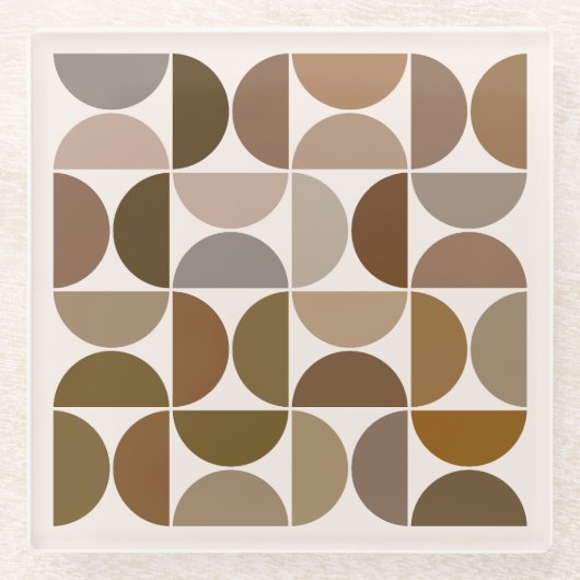 MCM Halfcirkels Browns+Crème Groot Patroon Glazen Onderzetter (Voorkant)