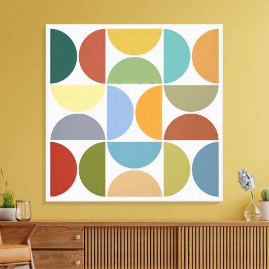 MCM Halfcirkels Kleur op Cream Square Canvas Afdruk (Insitu (Woonkamer))