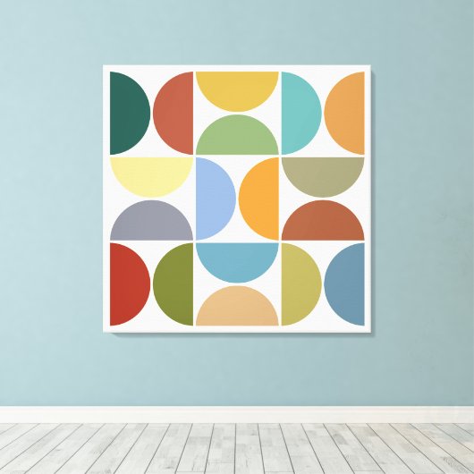 MCM Halfcirkels Kleur op Cream Square Canvas Afdruk (Insitu (Houten vloer))