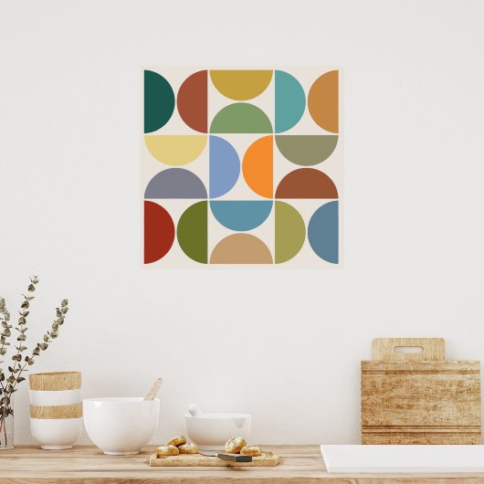 MCM Halfcirkels Kleur op Cream Square Poster (Keuken)