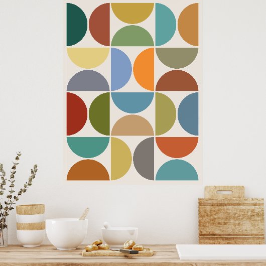 MCM Halfcirkels Kleur op Crème Poster (Keuken)