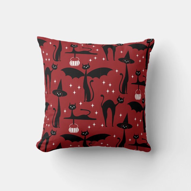 MCM Halloween Verkleed Minimalistisch Katten Rood Kussen (Voorkant)