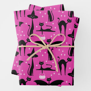 MCM Halloween Verkleed Minimalistisch Roze Katten Inpakpapier Vel