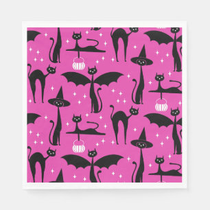 MCM Halloween Verkleed Minimalistisch Roze Katten Servet
