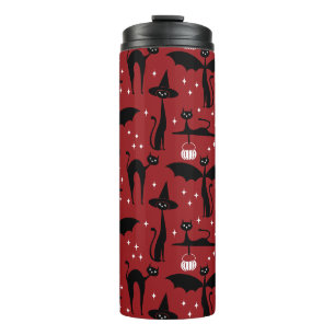 MCM Halloween Verkleed Minimalistische Katten Rood Thermosbeker