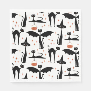 MCM Halloween Verkleed Minimalistische Katten Wit Servet