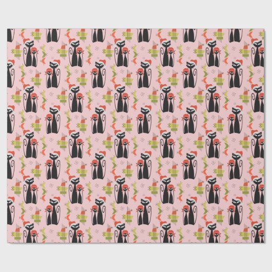 MCM Kerst Kat Wrapping Papier Zwart Atomic Kat (Vlak)
