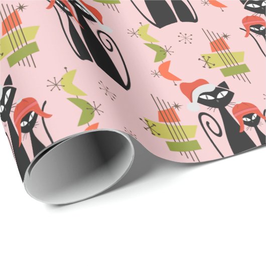 MCM Kerst Kat Wrapping Papier Zwart Atomic Kat (Rol Hoek)