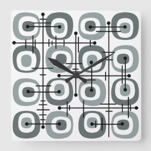 MCM Midcentury Abstract Patroon Grijs Vierkante Klok