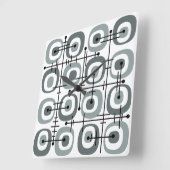 MCM Midcentury Abstract Patroon Grijs Vierkante Klok (Hoek)