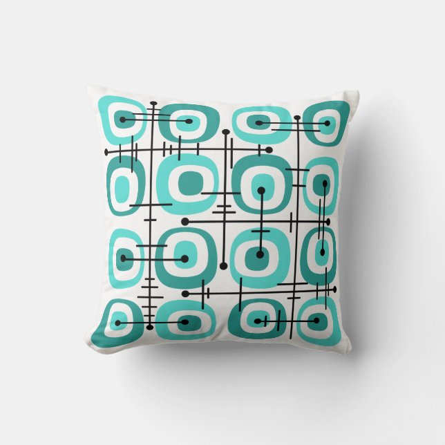 MCM Midcentury Abstract Patroon Turquoise Kussen (Voorkant)