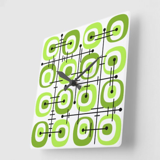 MCM Mideeuw Abstract Patroon Chartreuse Vierkante Klok (Hoek)