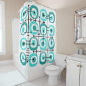 MCM Mideeuw Abstract Patroon Turquoise Douchegordijn (In situ)