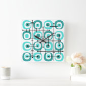 MCM Mideeuw Abstract Patroon Turquoise Vierkante Klok (Huis)