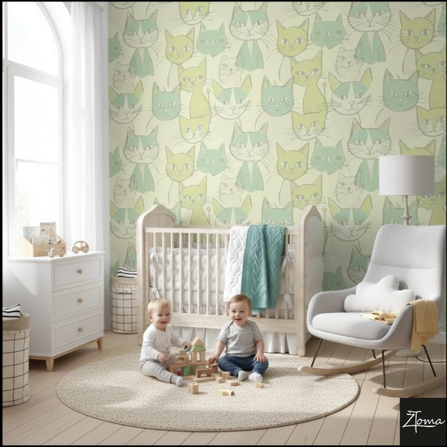 MCM Mint Lime Abstract Cat Pattern Behang (Creator heeft geüpload)