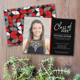 MCM Modern Pattern Red Black Afstuderen Foto Kaart